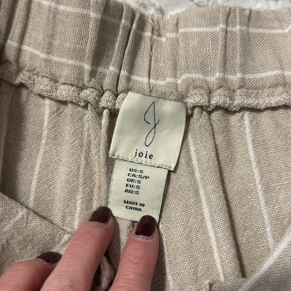 Joie Khaki and White Striped Linen Blend Straight Leg Pants Women’s Size Small - Picture 3 of 7